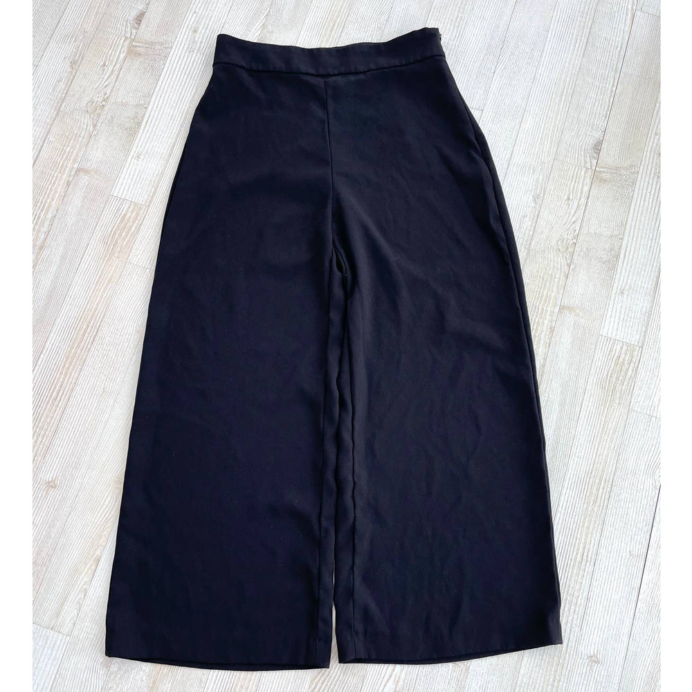 ZARA High Waist Wide Leg Cropped Dress Pants | Black Medium